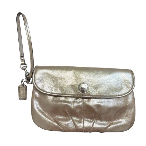 Coach shimmer gold wristlet clutch bag evening formal wear